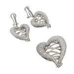 wholesale 925 sterling silver micro pave open heart dangling stud earring & necklace set