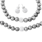 wholesale 925 sterling silver fresh water grey pearl necklace, bracelet and earrings set