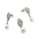 wholesale 925 sterling silver leaf hanging dangling pearl stud earring & necklace set