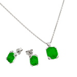 wholesale 925 sterling silver emerald cz stud earring & necklace set