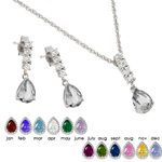 wholesale 925 sterling silver purple teardrop dangling stud earring & necklace set