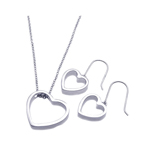 wholesale 925 sterling silver open heart hook earring & necklace set