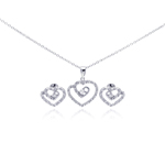 wholesale 925 sterling silver swirl open heart stud earring & dangling necklace set