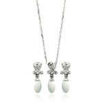wholesale 925 sterling silver pearl flower hanging stud earring & necklace set