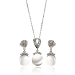 wholesale 925 sterling silver pearl drop hanging stud earring & dangling necklace set