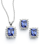 wholesale 925 sterling silver cluster blue rectangle stud earring & necklace set
