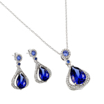 wholesale 925 sterling silver & blue teardrop dangling stud earring & dangling necklace set