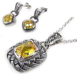 wholesale 925 sterling silver oxydized rhodium plated yellow dangling earring & necklace set