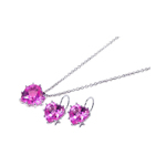 wholesale 925 sterling silver heart pink hook earring & necklace set