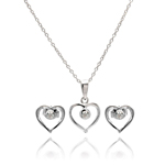 wholesale 925 sterling silver open heart round stud earring & necklace set