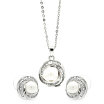 wholesale 925 sterling silver baguette pearl center stud earring & necklace set