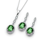 wholesale 925 sterling silver green & dangling stud earring & dangling necklace set
