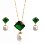 wholesale 925 sterling silver pearl drop green dangling stud earring & dangling necklace set