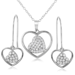 wholesale 925 sterling silver double heart earrings and necklace set