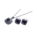 wholesale 925 sterling silver black & square stud earring & necklace set
