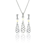 wholesale 925 sterling silver fishnet drop pearl dangling stud earring & dangling necklace set