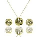 wholesale 925 sterling silver gold plated round disc stud earring & necklace set