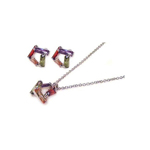 wholesale 925 sterling silver multicolor baguette open square stud earring & necklace set