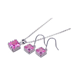 wholesale 925 sterling silver square pink hook earring & necklace set