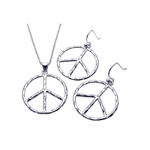 wholesale 925 sterling silver open peace sign dangling hook earring & necklace set