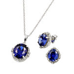 wholesale 925 sterling silver blue round cluster stud earring & necklace set