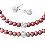 wholesale 925 sterling silver fresh water pink pearl necklace, bracelet and earrings set