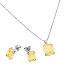 wholesale 925 sterling silver yellow topaz cz stud earring & necklace set