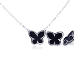 wholesale 925 sterling silver black onyx mini butterfly stud earring & necklace set