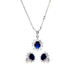 wholesale 925 sterling silver blue & cluster flower stud earring & dangling necklace set