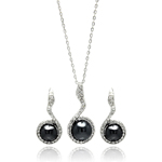 wholesale 925 sterling silver black pearl hanging stud earring & necklace set