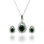wholesale 925 sterling silver green teardrop cluster stud earring & necklace set