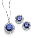 wholesale 925 sterling silver cluster blue circle stud earring & necklace set