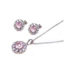 wholesale 925 sterling silver pink & flower stud earring & dangling necklace set