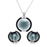 wholesale 925 sterling silver black & rhodium plated round stud earring & necklace set