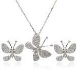 wholesale 925 sterling silver butterfly stud earring & necklace set