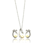 wholesale 925 sterling silver curvy teardrop center pearl earring & necklace set