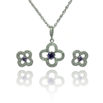 wholesale 925 sterling silver open flower purple small round stud earring & necklace set