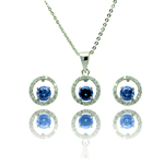wholesale 925 sterling silver round & blue open circle stud earring & necklace set