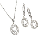 wholesale 925 sterling silver open circle swirl leverback earring & necklace set