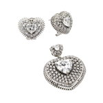 wholesale 925 sterling silver micro pave heart stud earring & dangling necklace set