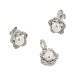 wholesale 925 sterling silver flower center pearl stud earring & necklace set
