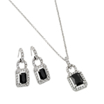 wholesale 925 sterling silver black & rectangle hook earring & dangling necklace set