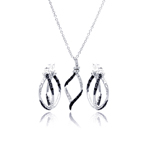 wholesale 925 sterling silver black & open wave hoop earring & dangling necklace set
