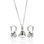 wholesale 925 sterling silver high polish heart leverback earring & necklace set