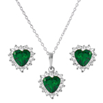 wholesale 925 sterling silver green heart cluster set