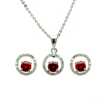 wholesale 925 sterling silver red round open circle stud earring & dangling necklace set