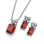 wholesale 925 sterling silver round red rectangle stud earring & necklace set