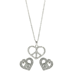 wholesale 925 sterling silver open heart peace sign stud earring & necklace set
