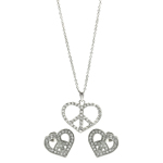 wholesale 925 sterling silver open heart peace sign stud earring & necklace set