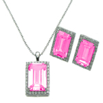wholesale 925 sterling silver rectangle pink stud earring & necklace set